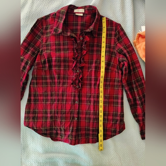 Plaid Button Down with Ruffle - Picture 4 of 9